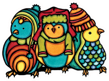 Load image into Gallery viewer, ST359: Bundled Up Birds Sticker - Pack of 12