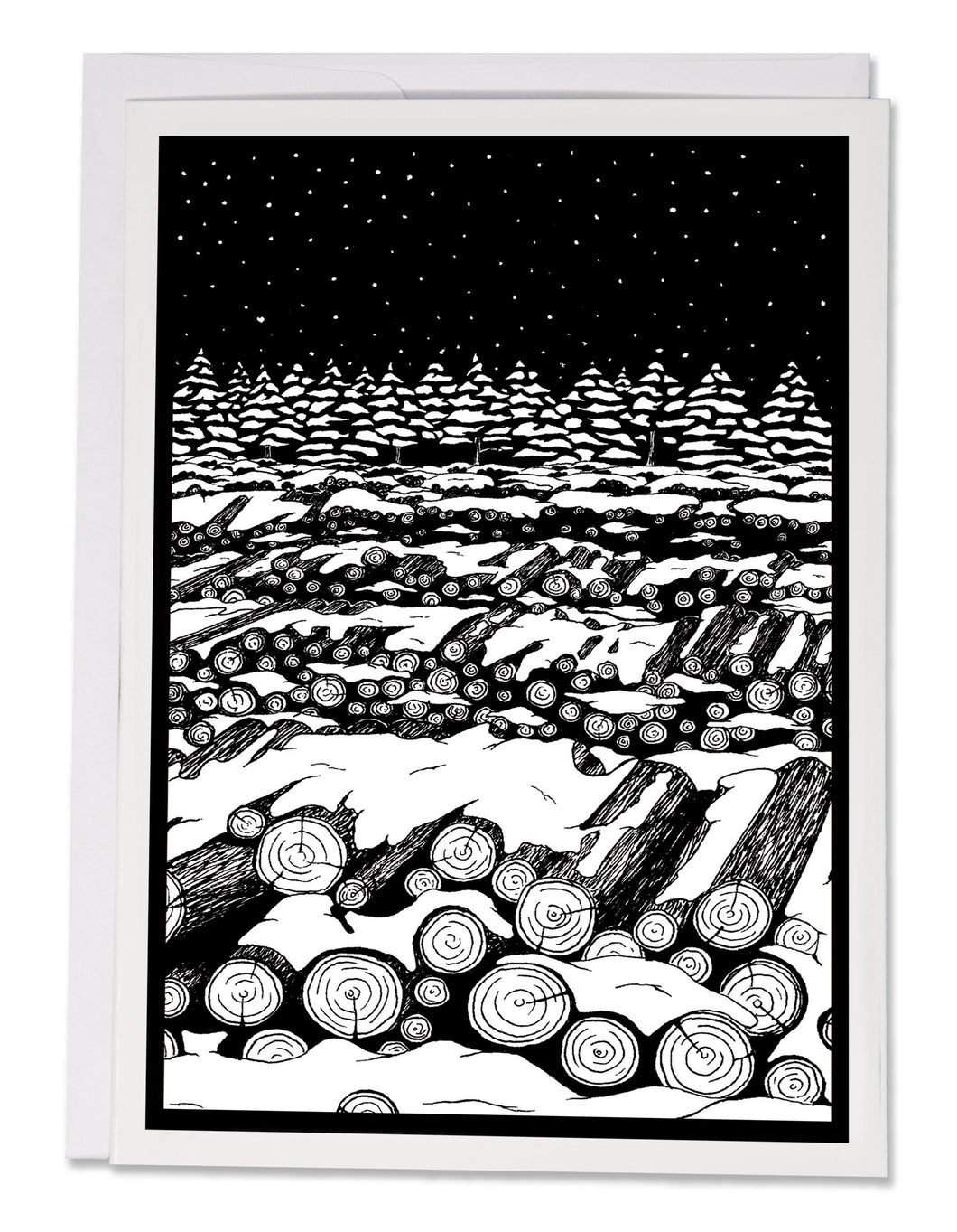 ARC-SA069 Greeting Card Snow on Logs - Pack of 12