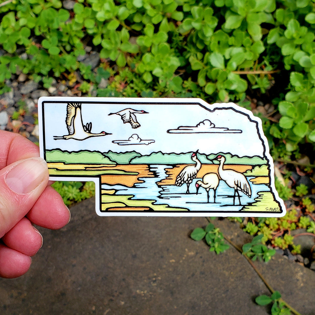 ST445: Nebraska State Sandhill Cranes Sticker - Pack of 12