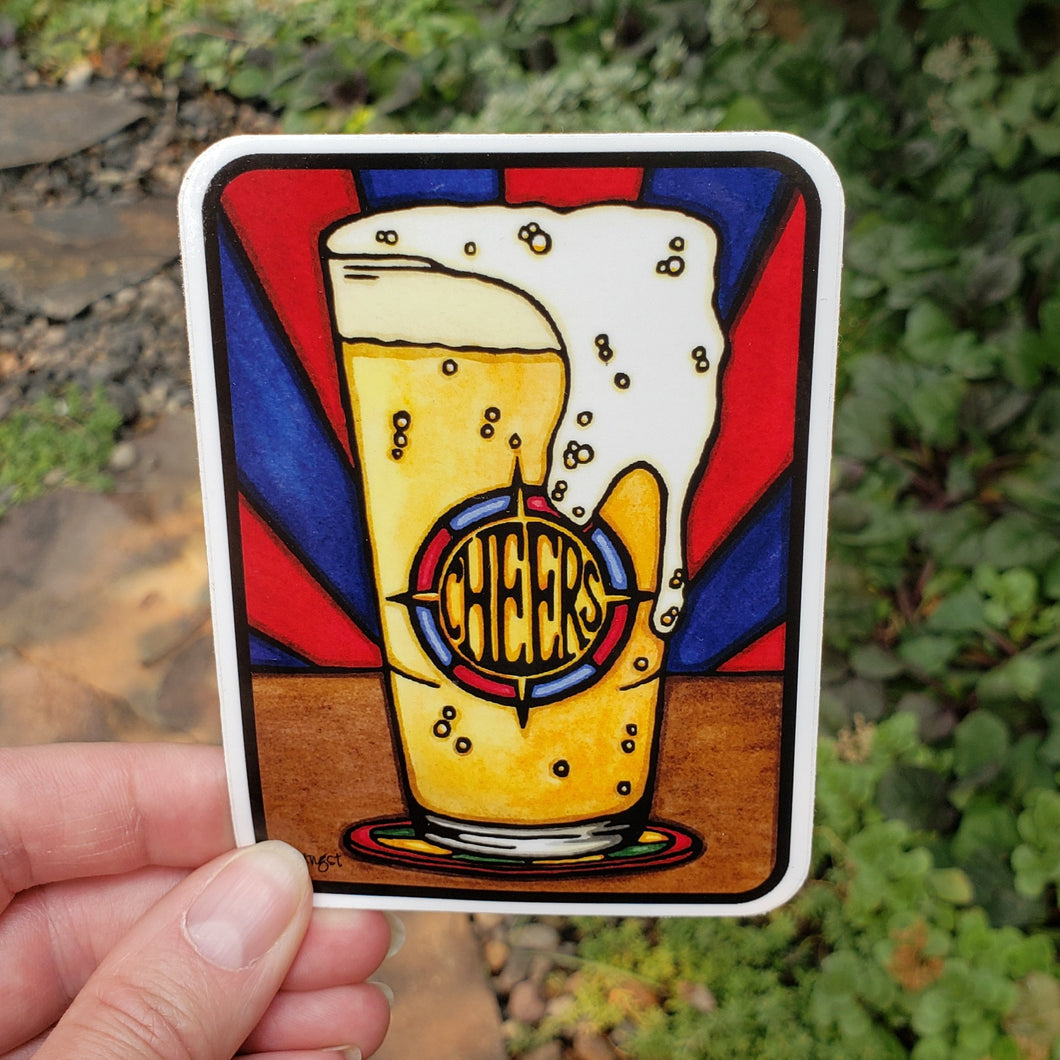 Cheers Beer Sticker - Sarah Angst Art Greeting Cards, Stickers, and More