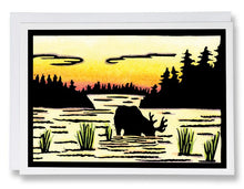 Load image into Gallery viewer, SA012: Evening Drink Moose - Sarah Angst Art Greeting Cards, Giclee Prints, Jewelry, More
