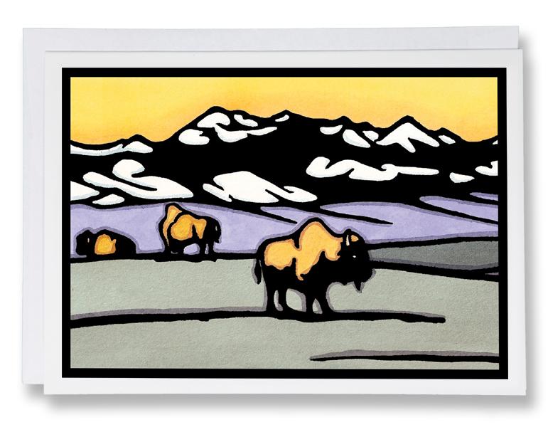 SA017: On the Range Bison - Sarah Angst Art Greeting Cards, Giclee Prints, Jewelry, More