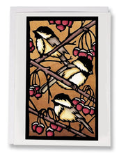 Load image into Gallery viewer, SA112: Three Chickadees - Sarah Angst Art Greeting Cards, Giclee Prints, Jewelry, More
