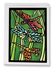 Load image into Gallery viewer, SA140: Three Dragonflies - Sarah Angst Art Greeting Cards, Giclee Prints, Jewelry, More
