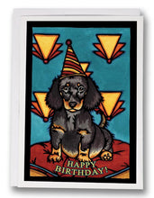 Load image into Gallery viewer, SA159: Birthday Dachshund - Sarah Angst Art Greeting Cards, Giclee Prints, Jewelry, More
