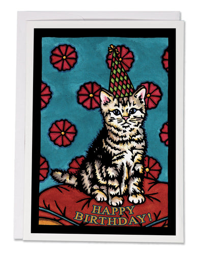 SA160: Birthday Kitten - Sarah Angst Art Greeting Cards, Giclee Prints, Jewelry, More