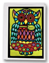 Load image into Gallery viewer, SA161: Birthday Owl - Sarah Angst Art Greeting Cards, Giclee Prints, Jewelry, More

