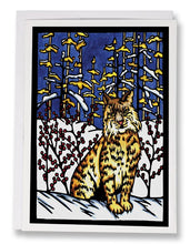 Load image into Gallery viewer, SA183: Bobcat in Snow - Sarah Angst Art Greeting Cards, Giclee Prints, Jewelry, More
