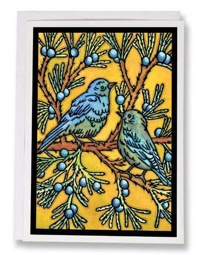 SA188: Bluebirds - Sarah Angst Art Greeting Cards, Giclee Prints, Jewelry, More