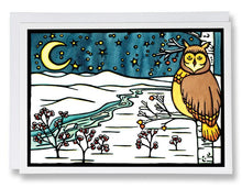 Load image into Gallery viewer, Winter Owl - 208 - Sarah Angst Art Greeting Cards, Giclee Prints, Jewelry, More
