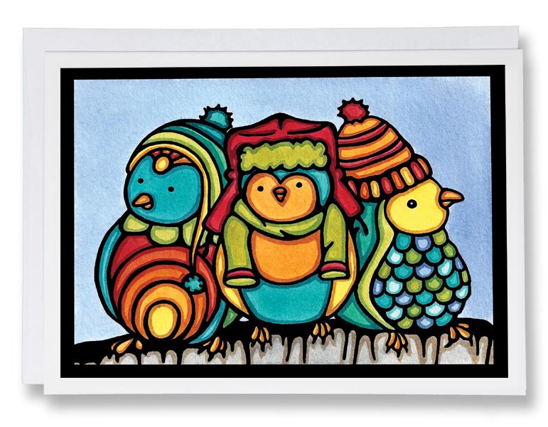Bundled Up Birds - 248 - Sarah Angst Art Greeting Cards, Giclee Prints, Jewelry, More